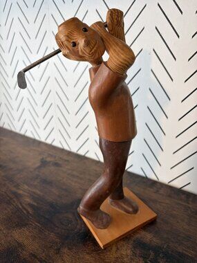 Hand-Carved Wood Golfer Figurine Spain Rustic Fathers Day Dad Gift Vintage